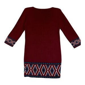 Orange Creek Dress Size M Burgundy Knit Maroon Turquoise Aztec Boho Sweater